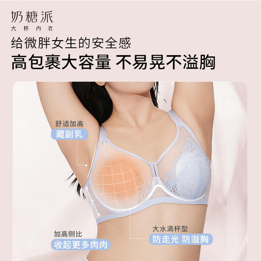 [微甜加高款]大胸显小全罩杯显瘦大底围防凸点软胸性感蕾丝内衣 商品图4