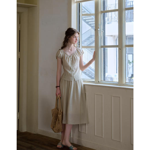 （小眠专属）SimpleRetro天丝复古V领植物系刺绣套装裙 商品图3