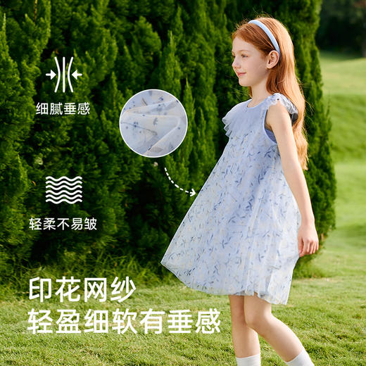 英氏儿童裙子夏季透气网纱女童连衣裙可爱碎花裙子2025新款背心裙 商品图1