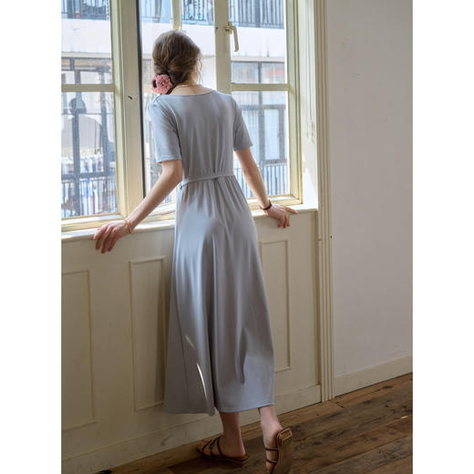 （小眠专属）SimpleRetro法式松弛拼接蕾丝荡领连衣裙女 商品图3