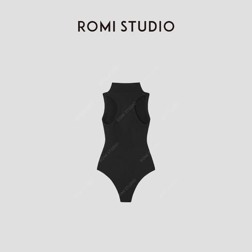 ROMI STUDIO 简约高级感黑色翻领无袖弹力修身连体衣 RW24ASG0878（现货） 商品图1