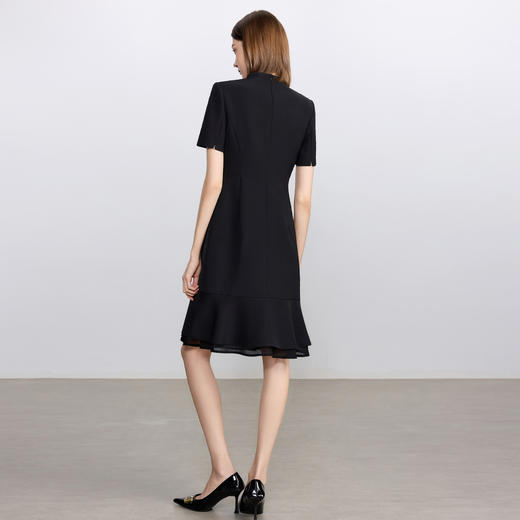 IWY/经典黑色短袖连衣裙女气质通勤酒店经理接待工作服职场套裙Q1416 商品图4