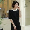 【à perles】法式优雅，黑白撞色5分袖真丝短袖【现货】 商品缩略图0
