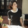 【à perles】法式优雅，黑白撞色5分袖真丝短袖【现货】 商品缩略图1