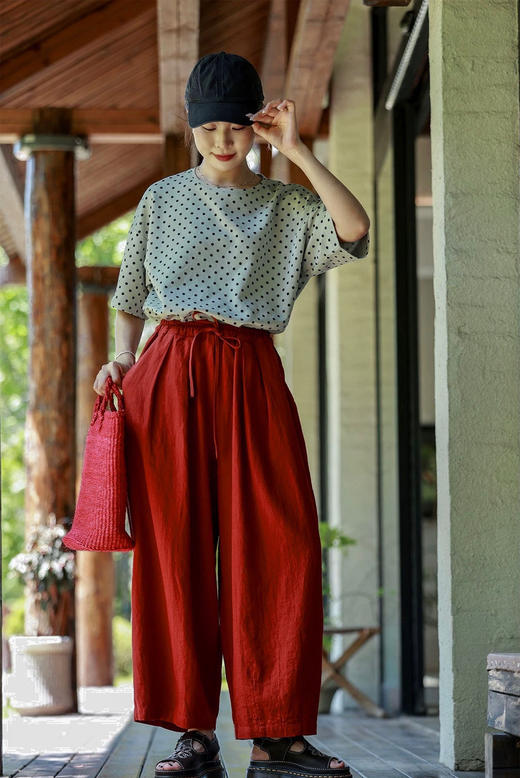 朱红天丝棉气球松紧腰灯笼裤 商品图6