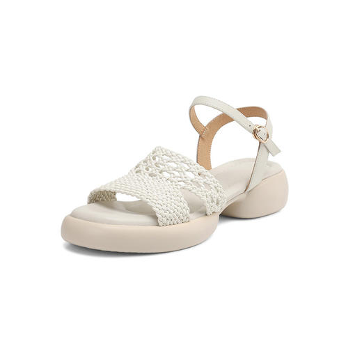 【预售5天】法式编织镂空厚底凉鞋女夏2025新款中跟露趾软底一字带鱼嘴罗马鞋&5-923 商品图4