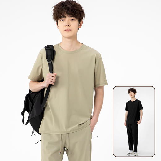【超大码】【夏季套装】【DSK】大依优型大码冰丝短袖T恤长裤套装圆领时尚潮流宽松潮牌加肥加大上衣男士半袖 商品图1