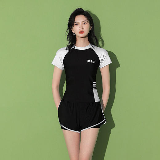 【热销爆款】游泳衣女分体大码胖mm保守学生高级感温泉平角裤泳装 商品图2