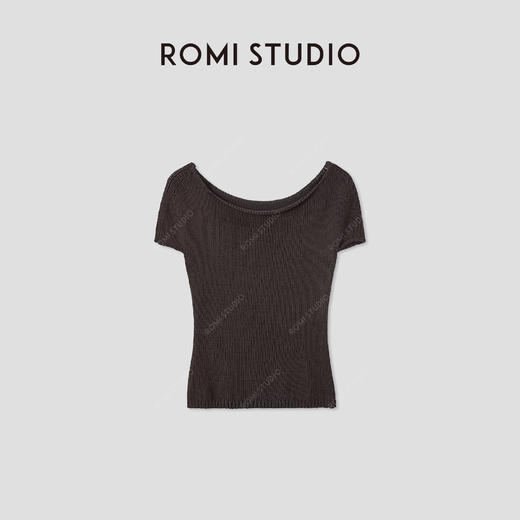 ROMI STUDIO“知识分子”丝光棉卷边一字领短袖针织衫 RWCSSG2671 商品图0