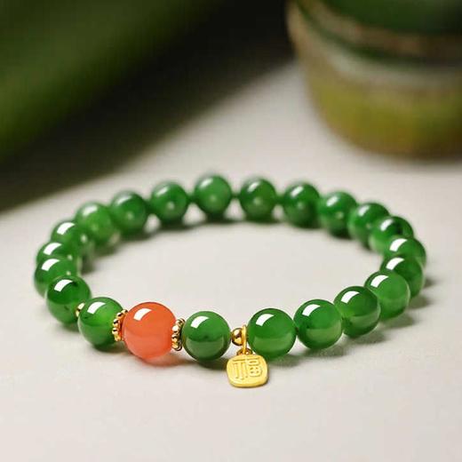 碧血丹心南红玛瑙和田玉碧玉精品手串8mm 商品图0