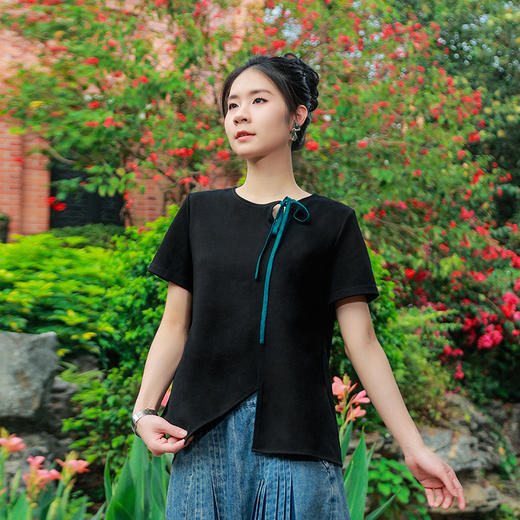 【夏季新品】墨逸流绡不规则短袖上衣 | 简约百搭T恤 商品图6