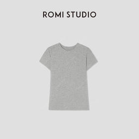 ROMI STUDIO“简约舒适”花纱灰棉质圆领弹力修身短袖T恤RWCRS41653