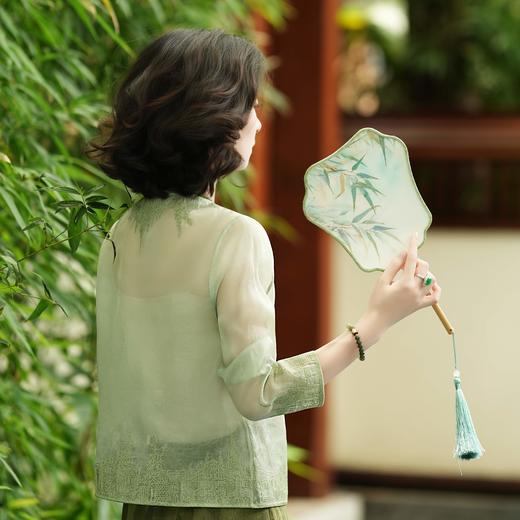西子/青竹新雨桑蚕丝12姆米提花34万针刺绣湖绿外套/WTYF053 商品图2