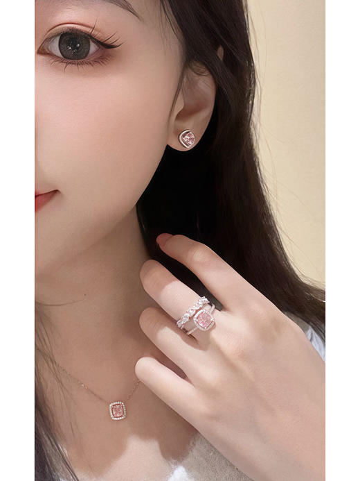 现货 THS-无 ap家 Monaco 玫瑰密镶方形粉钻饰品 耳饰/项链/戒指 3色 CU1316 商品图2