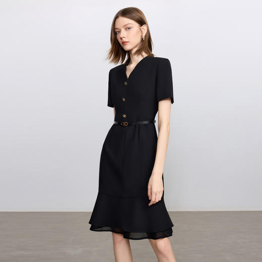 IWY/经典黑色短袖连衣裙女气质通勤酒店经理接待工作服职场套裙Q1416 商品图2