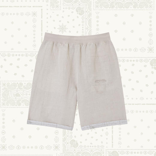 NPC潮牌亚麻短裤透气刺绣度假风休闲抽绳短裤男纯色时尚NP56SR79 商品图1