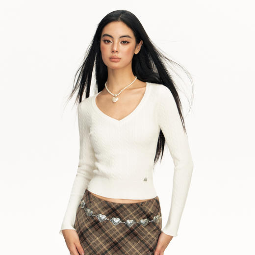 Ariseism 美式复古修身V领针织衫女2025春季新款内搭毛衣打底上衣 商品图2