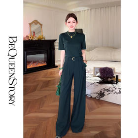 余潇潇【高知女主】设计感立领莱赛尔羊毛针织上衣&宽松阔腿裤套装