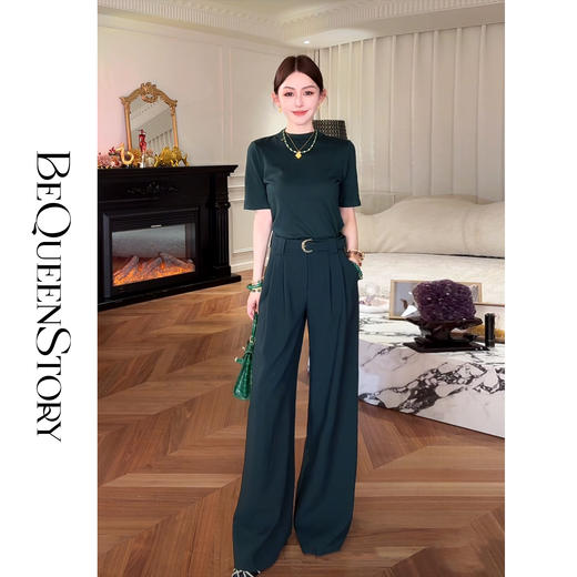 余潇潇【高知女主】设计感立领莱赛尔羊毛针织上衣&宽松阔腿裤套装 商品图0