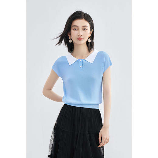 米思阳2025夏季新款休闲减龄针织衫娃娃领半袖弹力百搭针织T恤女2313 商品图2