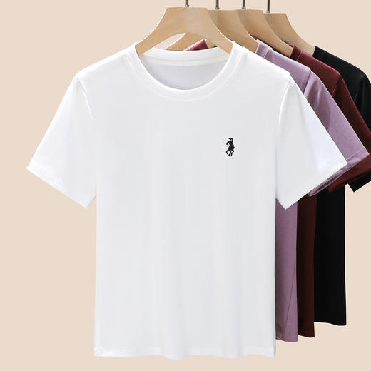 「自」全新升级【铂金会员109/天猫139/差价30】(04350)洛诗琳天丝时尚小马刺绣圆领T恤2025夏季新款莱赛尔短袖上衣 商品图4