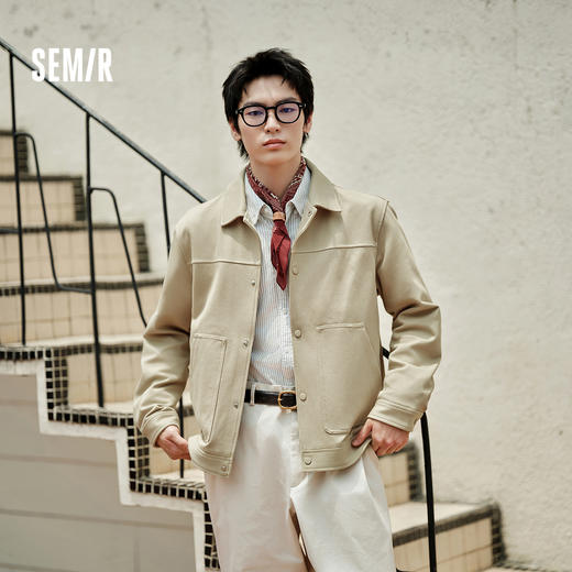 森马外套男装纯色百搭针织夹克秋季上班通勤休闲工装上衣棉质弹力 商品图1