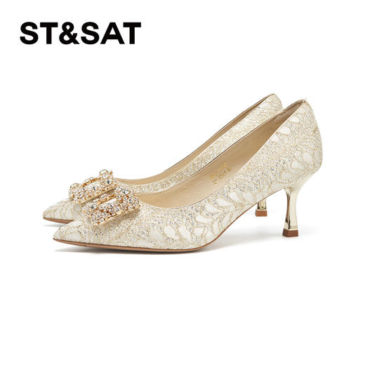 【高定系列】星期六法式轻奢蕾丝钻扣细高跟宴会鞋SSD3111147 商品图8