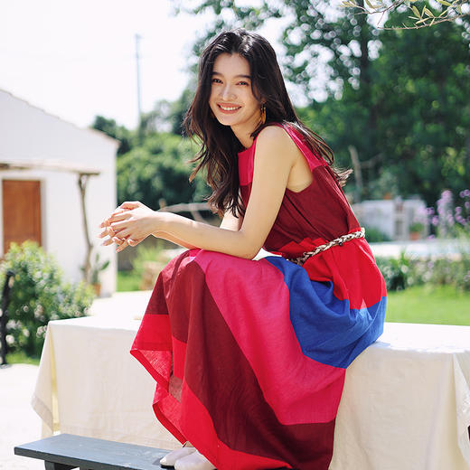 绽放女装424朵/限量复活款·2016年亚麻印花彩虹裙背心裙连衣裙女 商品图1
