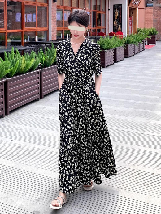 裁缝学苑AS533法式碎花短袖V领连衣裙纸样女装长款收腰裙子样板 商品图5