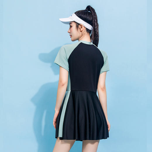 大码泳衣女160斤胖MM保守遮肚显瘦连体裙式泡温泉游泳衣厂家批发 商品图8