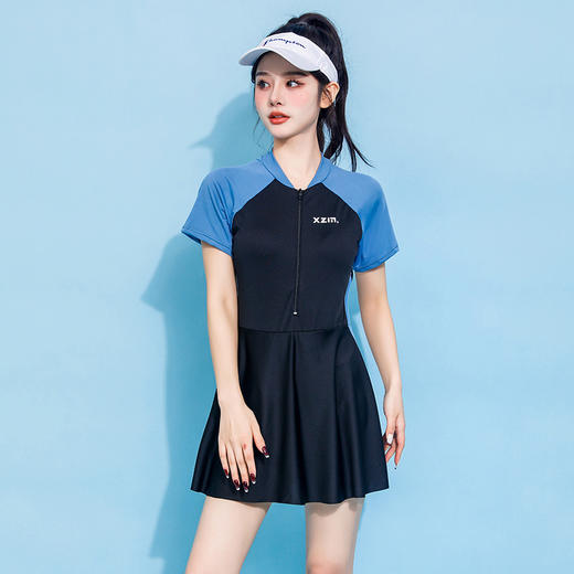 大码泳衣女160斤胖MM保守遮肚显瘦连体裙式泡温泉游泳衣厂家批发 商品图5