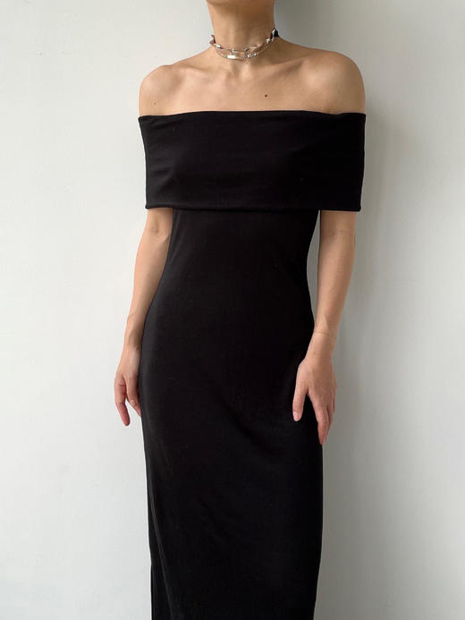 CG｜Carmen Dress [ 黑色针织一字肩连衣裙] 商品图0