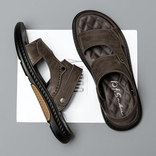 圣得西男鞋2024年夏季新款男士中青年皮面软底防滑户外百搭凉拖鞋 商品图2