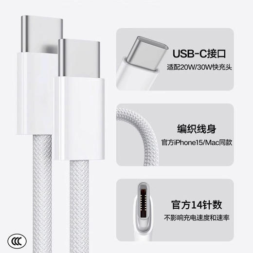 【PD30W快充头+1米快充编织线】苹果手机快充数据线套装双C/盒 商品图5