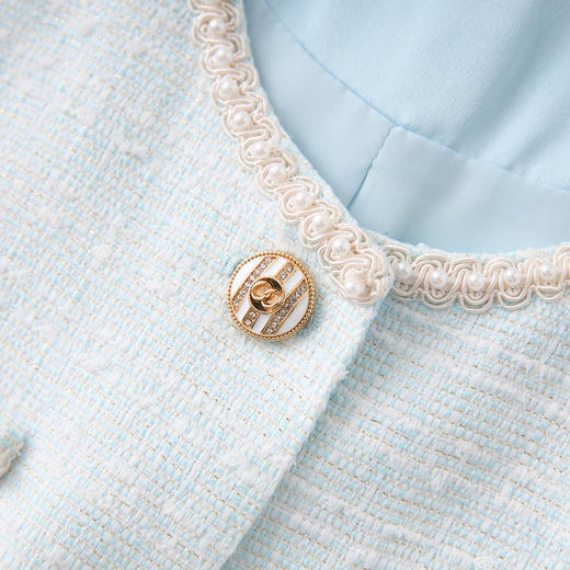 「高货wl」全新升级【铂金会员367/天猫489/差价122】(99415)洛诗琳夏季气质小香风洋气上衣百褶拼接半身裙两件套女 商品图2