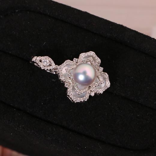 【甄珠贝】akoya真多麻色吊坠 7-8mm ji光 无暇 背后白蝶贝吊坠 925纯银配件 商品图1