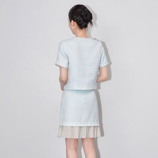 「高货wl」全新升级【铂金会员367/天猫489/差价122】(99415)洛诗琳夏季气质小香风洋气上衣百褶拼接半身裙两件套女 商品图1