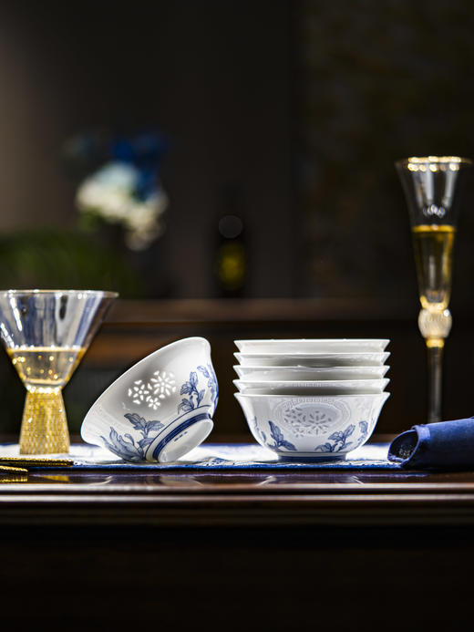 富玉 | 景德镇富玉陶瓷饭碗家用2025新款高颜值景德镇青花玲珑餐具清水芙蓉高档乔迁送礼 商品图2