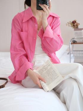 特调梅粉色苎麻定染显白轻薄衬衫防晒衫