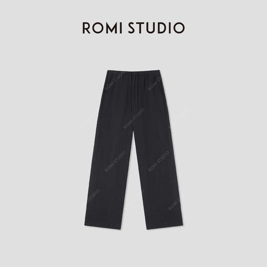 ROMI STUDIO“质感亚麻”100%亚麻褶皱松紧腰阔腿休闲裤 RWCSXM1915 商品图0