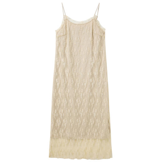 三彩【金纱玉影】2025秋季新款蕾丝吊带裙开叉A字裙长裙中式C 商品图4