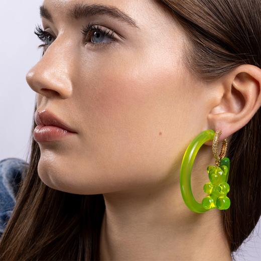 订购4周到｜CRYSTAL HAZE-Mega Nostalgia Bear Hoop-pave-青柠绿色小熊 耳环［挪威设计师］ 商品图1