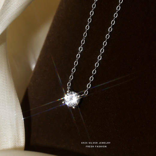 【简约时光】S925纯银经典四爪锆石5A爆闪项链【YXS-F5776】 商品图1