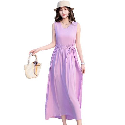 2025新款夏装收腰显瘦高支棉绸连衣裙气质妈妈度假风海边沙滩裙 商品图4