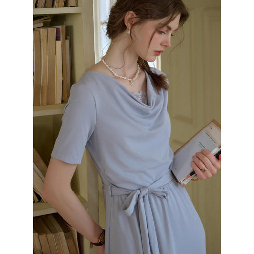 （小眠专属）SimpleRetro法式松弛拼接蕾丝荡领连衣裙女 商品图2