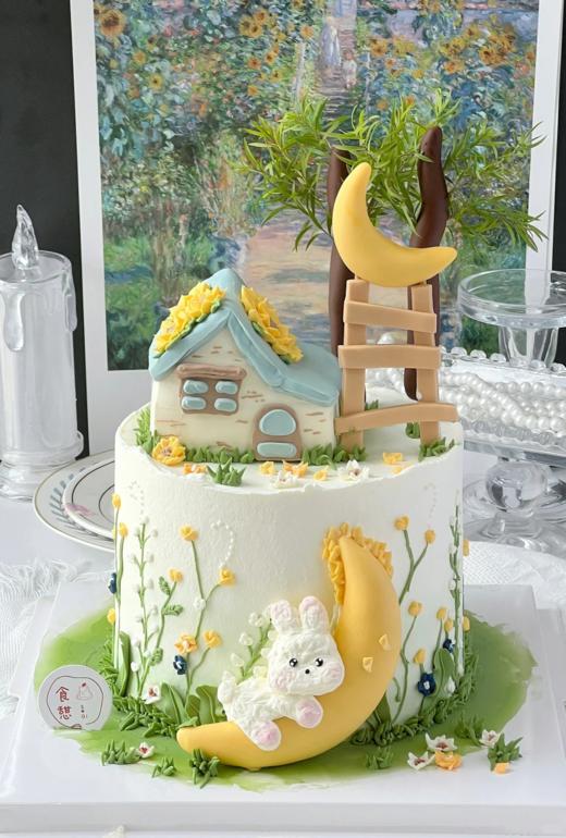 月亮上的小兔子蛋糕-加高艺术蛋糕 商品图0