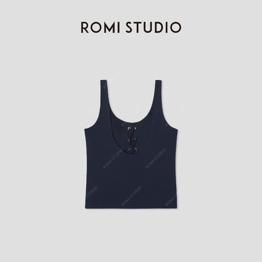 ROMI STUDIO“简约复古”莫代尔棉U领绑带撞色针织背心 RWCRSL4576【发货时间：25-30天】 商品图1