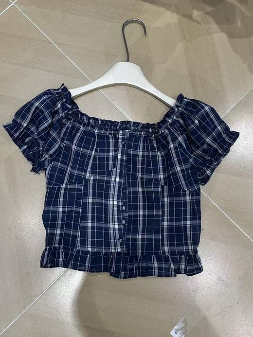 【门店同款】ENJOY夏季“都市漫游”法式蓝格花边上衣 163593234 商品图0