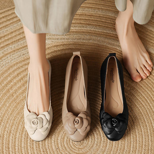 【预售5天】软面羊皮花朵一脚蹬，简约舒适粗跟浅口单鞋LD&7273 商品图2
