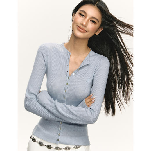 Ariseism 美式复古纯色薄款针织开衫女2025春季新款百搭修身上衣 商品图1